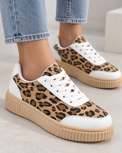 Women's Platform Sneakers - Leopard Print Lace Up