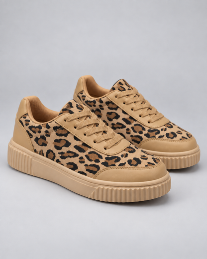 Women's Platform Sneakers - Leopard Print Lace Up