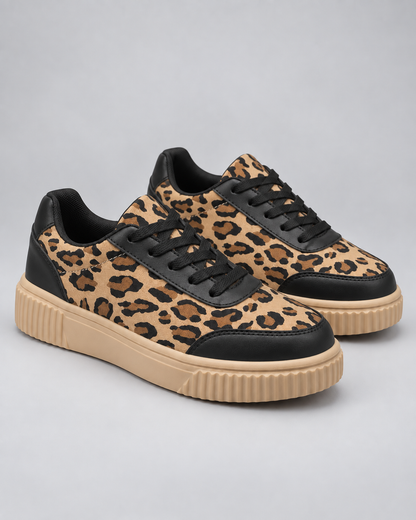 Women's Platform Sneakers - Leopard Print Lace Up