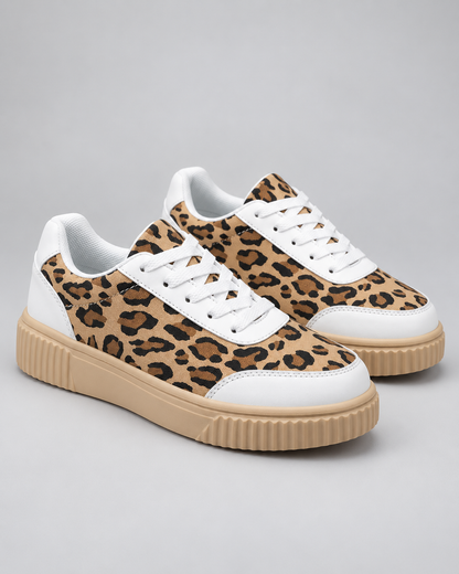 Women's Platform Sneakers - Leopard Print Lace Up