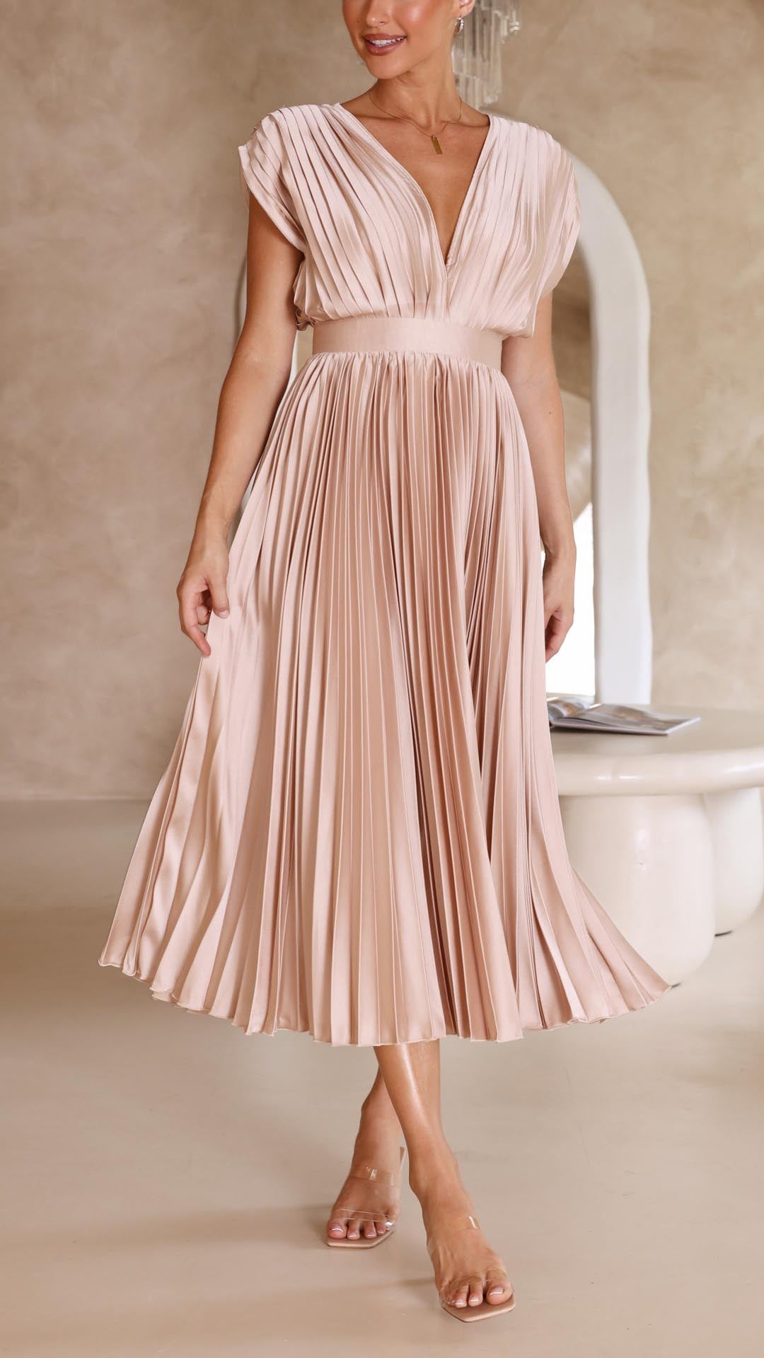 Quenvyn | Pleated Wedding Guest Dress Women Fashion Style