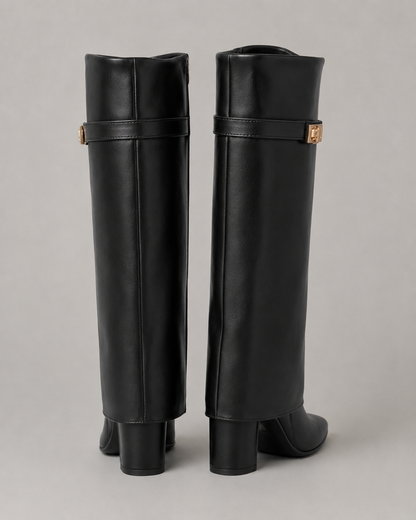 Women's Knee High Boots - Pointed Toe Buckle Block Heel