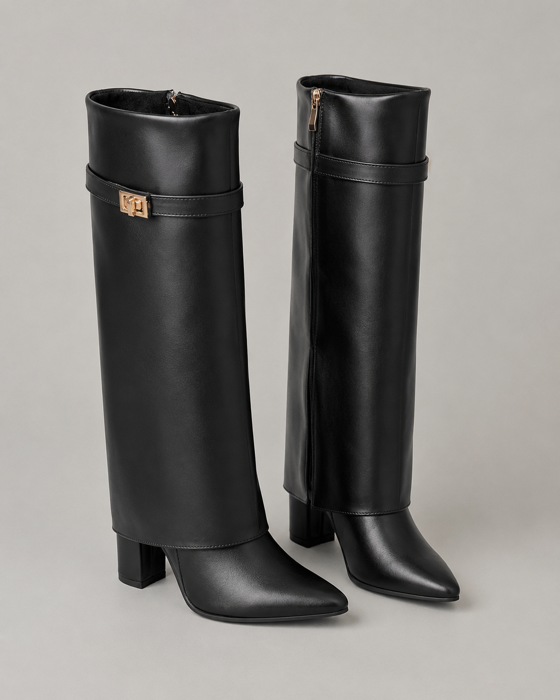 Women's Knee High Boots - Pointed Toe Buckle Block Heel