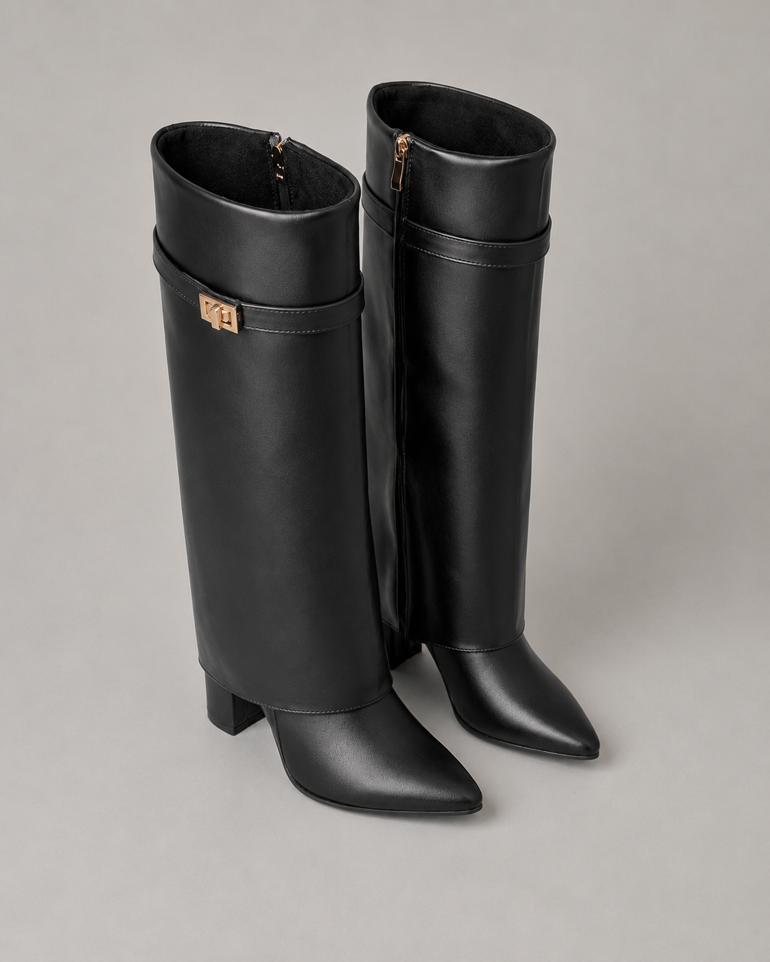 Women's Knee High Boots - Pointed Toe Buckle Block Heel