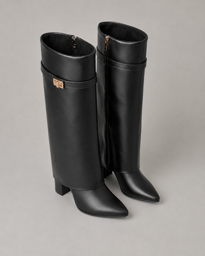 Women's Knee High Boots - Pointed Toe Buckle Block Heel
