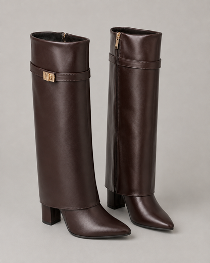 Women's Knee High Boots - Pointed Toe Buckle Block Heel