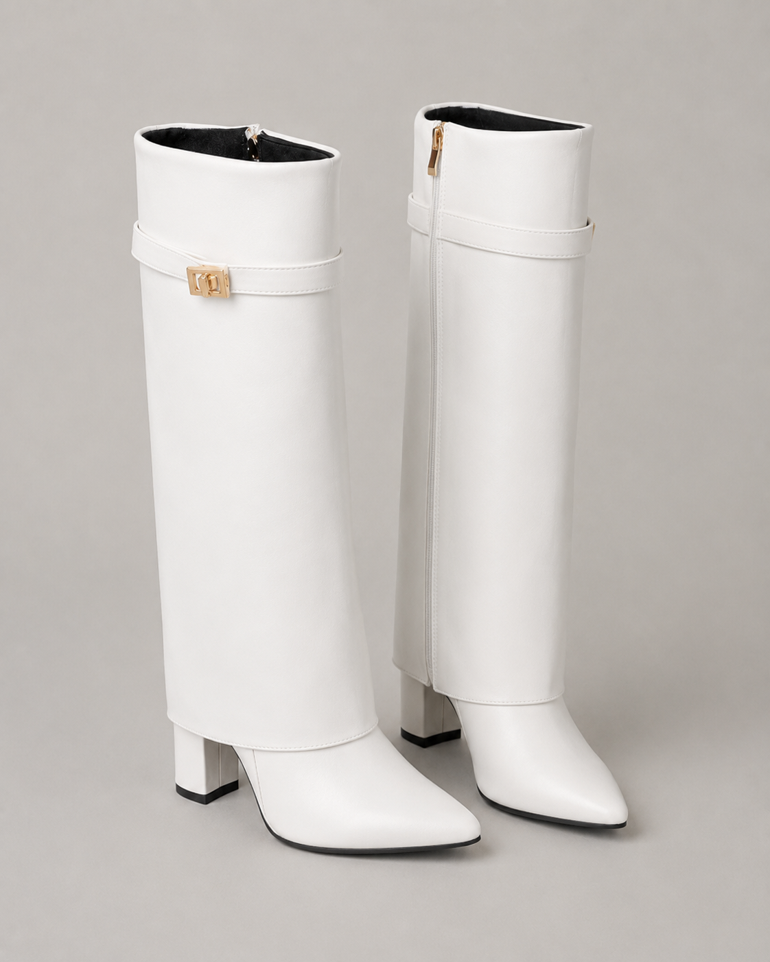 Women's Knee High Boots - Pointed Toe Buckle Block Heel