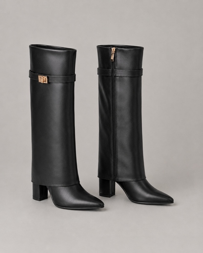 Women's Knee High Boots - Pointed Toe Buckle Block Heel