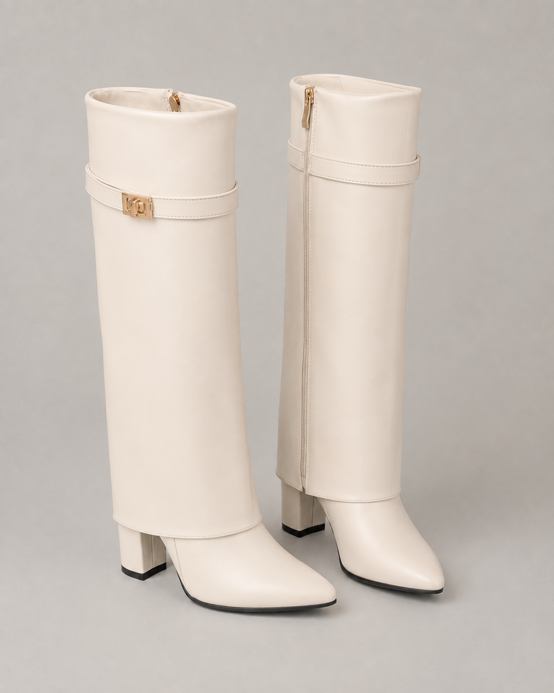 Women's Knee High Boots - Pointed Toe Buckle Block Heel