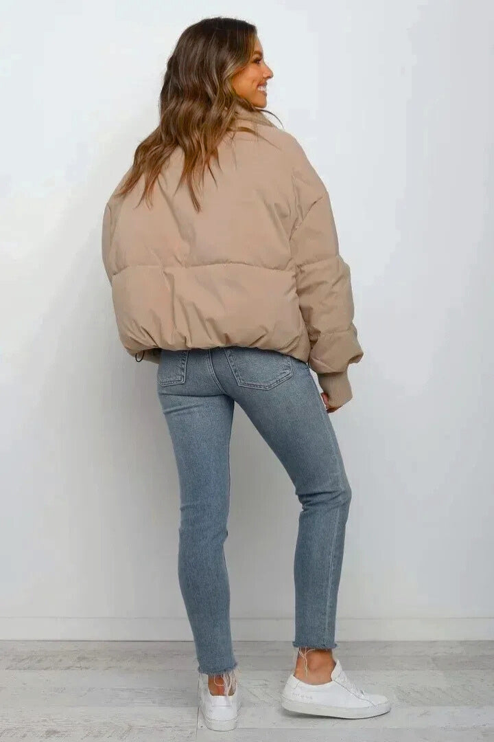 Women's Cropped Quilted Puffer Jacket - Winter Coat