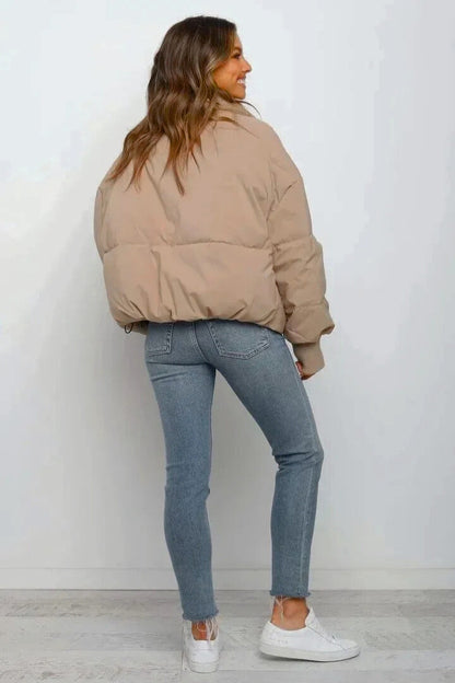 Women's Cropped Quilted Puffer Jacket - Winter Coat