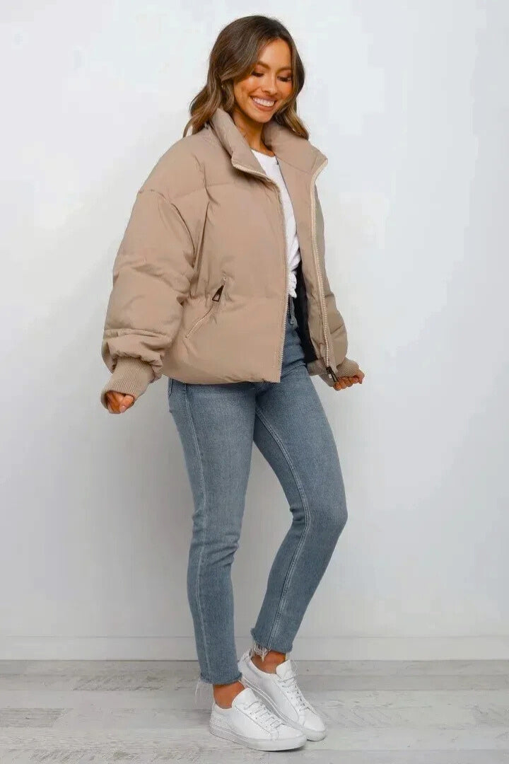 Women's Cropped Quilted Puffer Jacket - Winter Coat