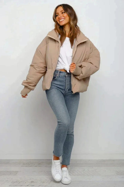 Women's Cropped Quilted Puffer Jacket - Winter Coat
