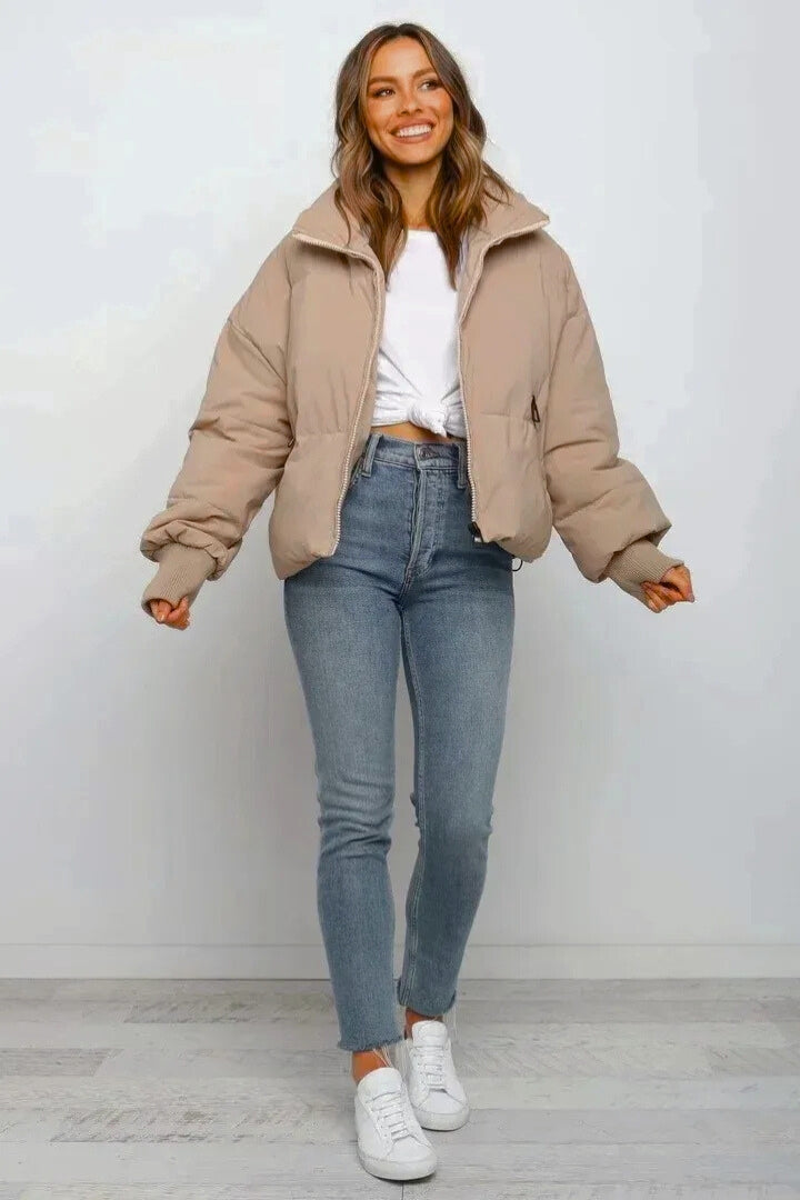 Women's Cropped Quilted Puffer Jacket - Winter Coat