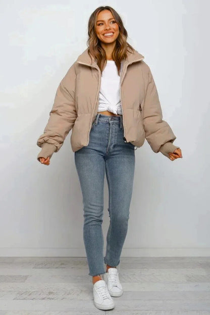 Women's Cropped Quilted Puffer Jacket - Winter Coat