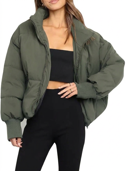 Women's Cropped Quilted Puffer Jacket - Winter Coat