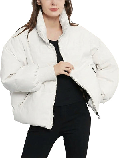 Women's Cropped Quilted Puffer Jacket - Winter Coat