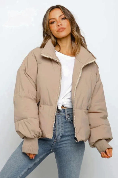 Women's Cropped Quilted Puffer Jacket - Winter Coat