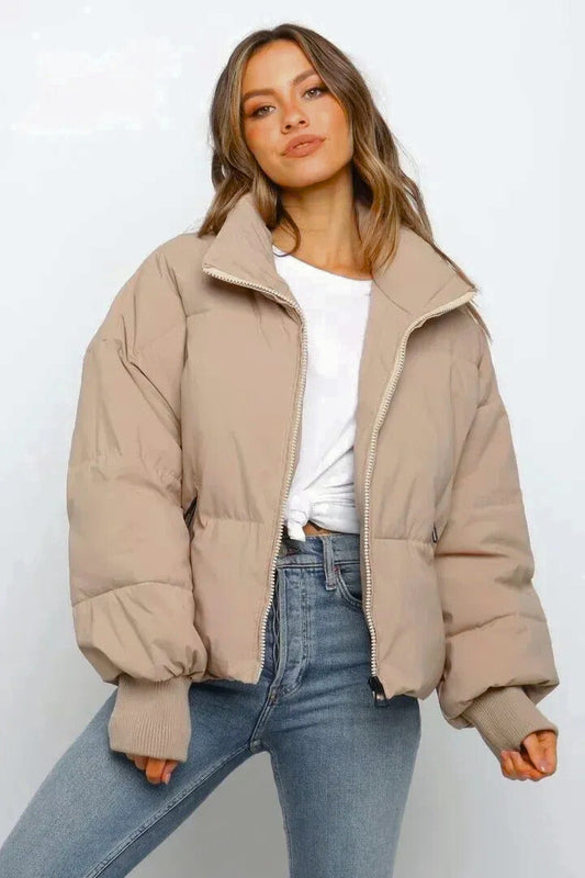 Women's Cropped Quilted Puffer Jacket - Winter Coat