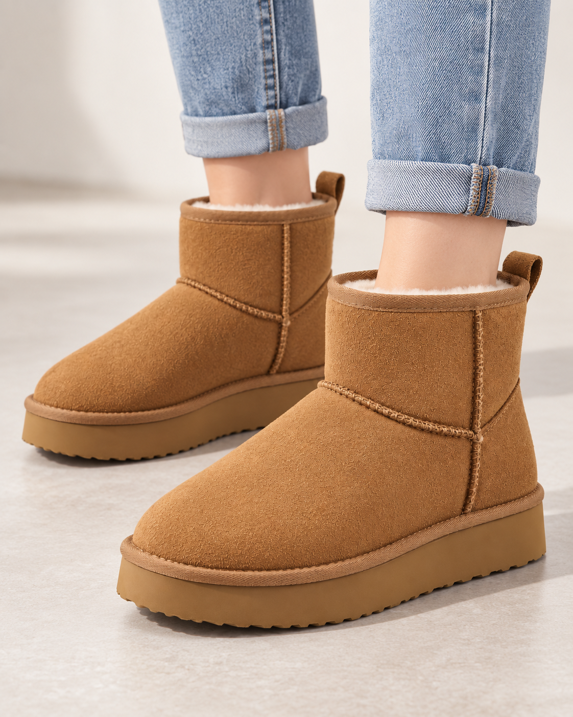Women's Ankle Boots - Pull On Fleece Lined Platform