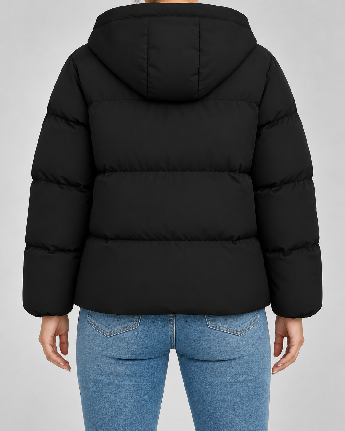Women's Puffer Jacket - Hooded Quilted Hip Length Winter Coat
