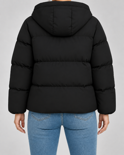 Women's Puffer Jacket - Hooded Quilted Hip Length Winter Coat