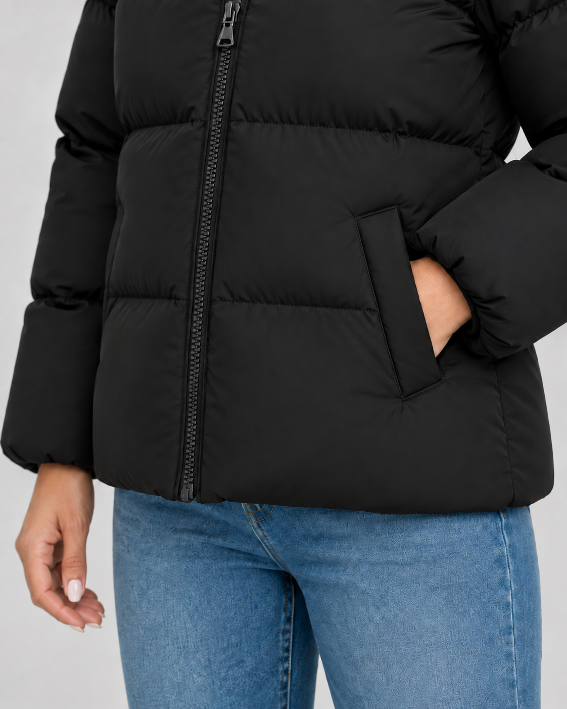 Women's Puffer Jacket - Hooded Quilted Hip Length Winter Coat