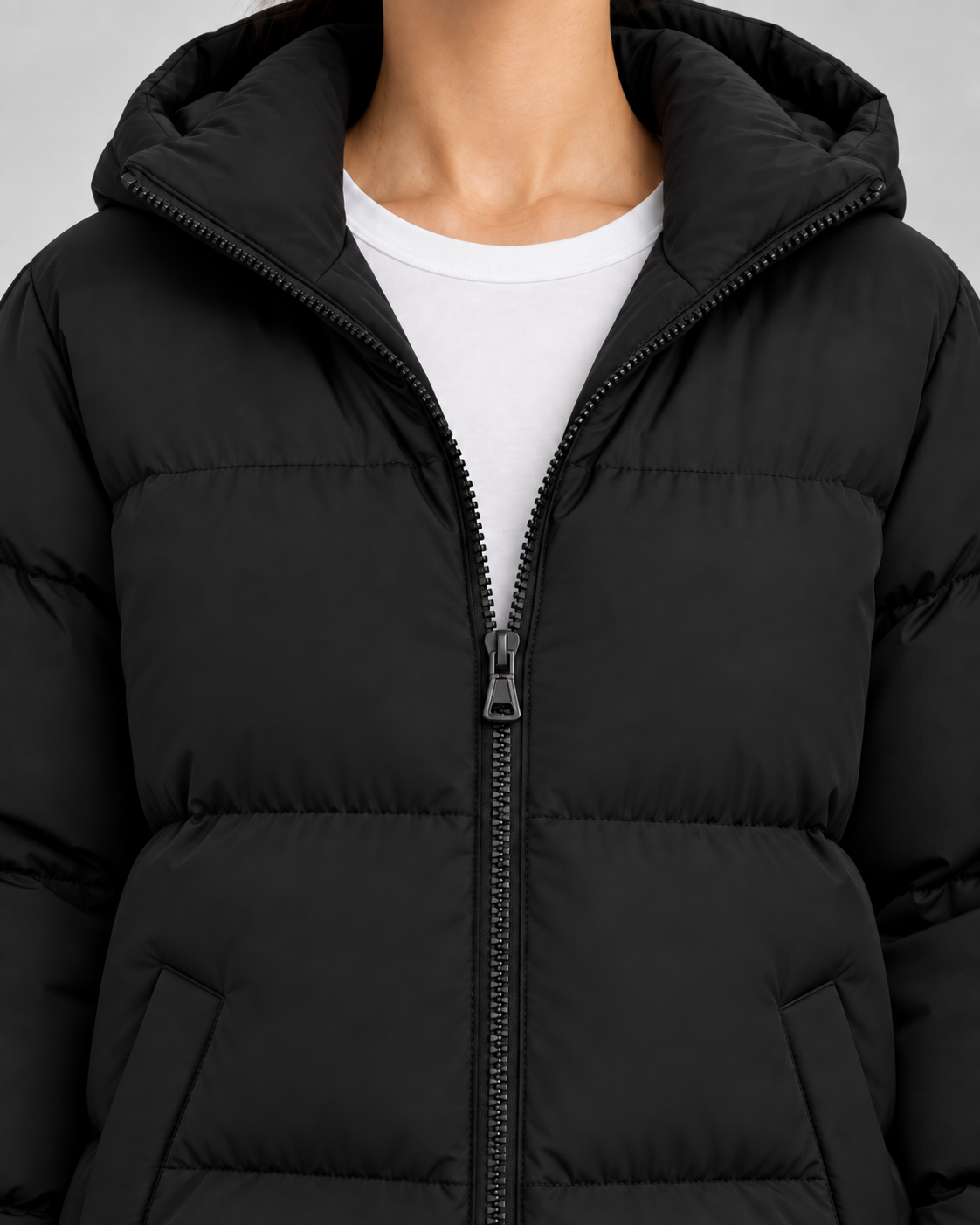 Women's Puffer Jacket - Hooded Quilted Hip Length Winter Coat