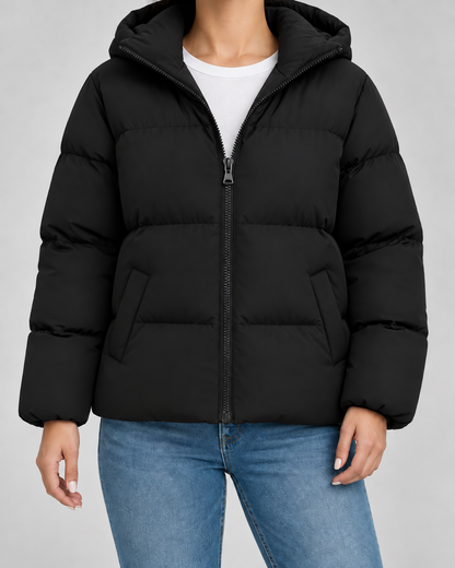 Women's Puffer Jacket - Hooded Quilted Hip Length Winter Coat