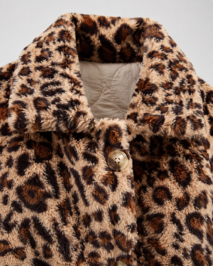 Women's Quilted Jacket - Reversible Leopard Print Puffer Coat