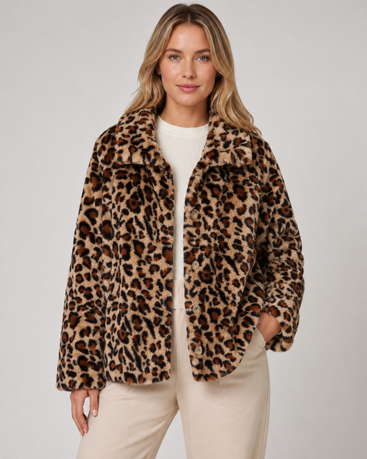 Women's Quilted Jacket - Reversible Leopard Print Puffer Coat