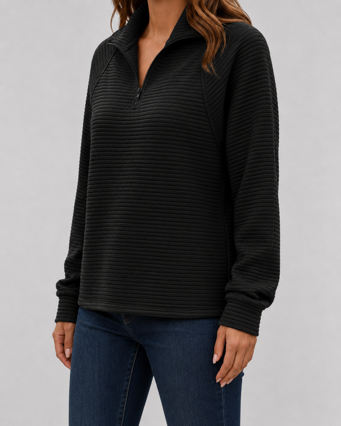 Women's Quarter Zip Sweater - Ribbed Knit Pullover