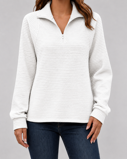 Women's Quarter Zip Sweater - Ribbed Knit Pullover