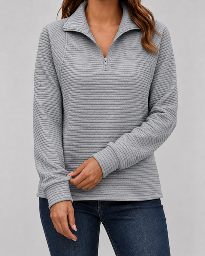 Women's Quarter Zip Sweater - Ribbed Knit Pullover