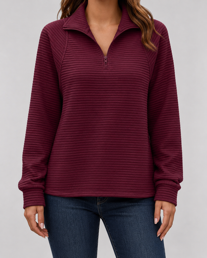 Women's Quarter Zip Sweater - Ribbed Knit Pullover