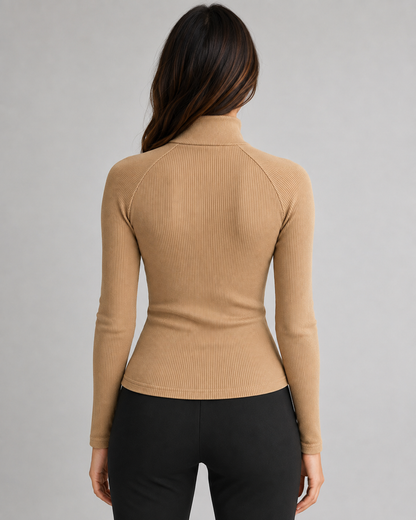 Women's Quarter Zip Sweater - Ribbed High Neck Knit