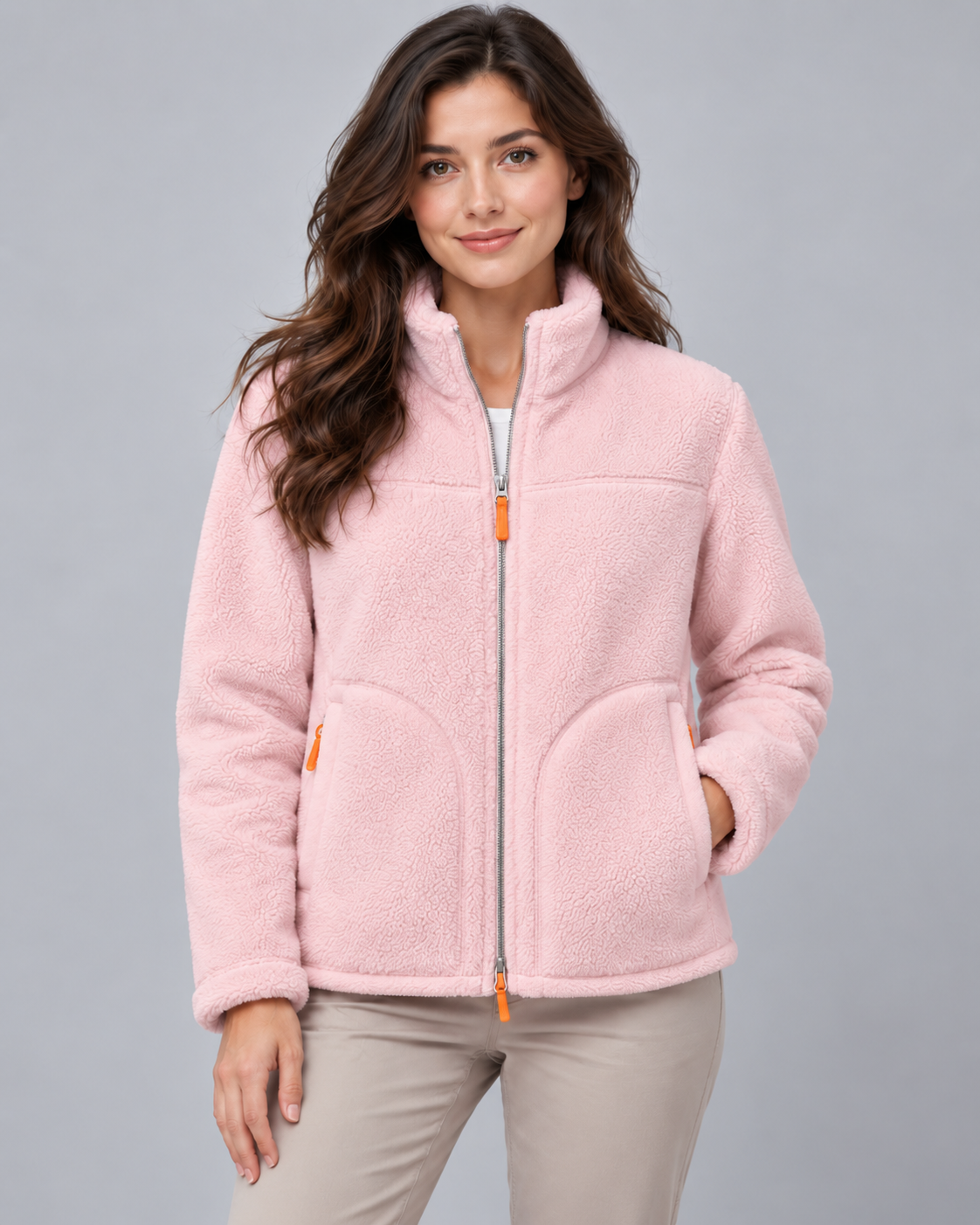 Women's Sherpa Fleece Jacket - Zip Up Winter Coat with Pockets