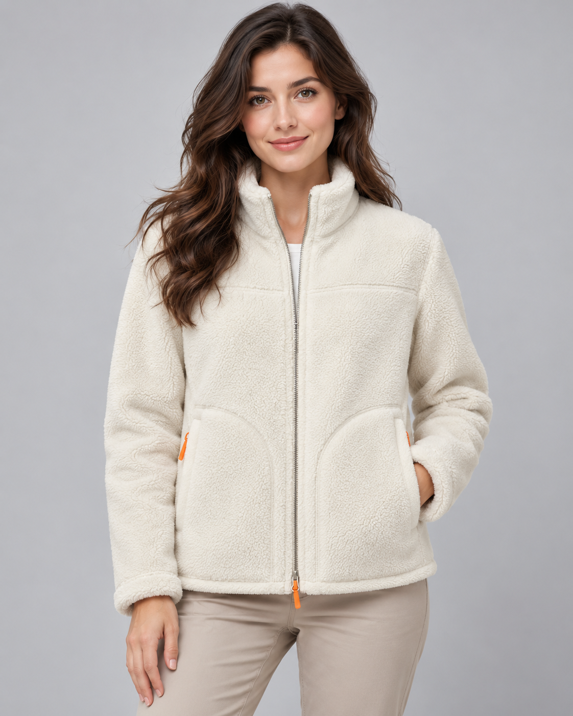 Women's Sherpa Fleece Jacket - Zip Up Winter Coat with Pockets