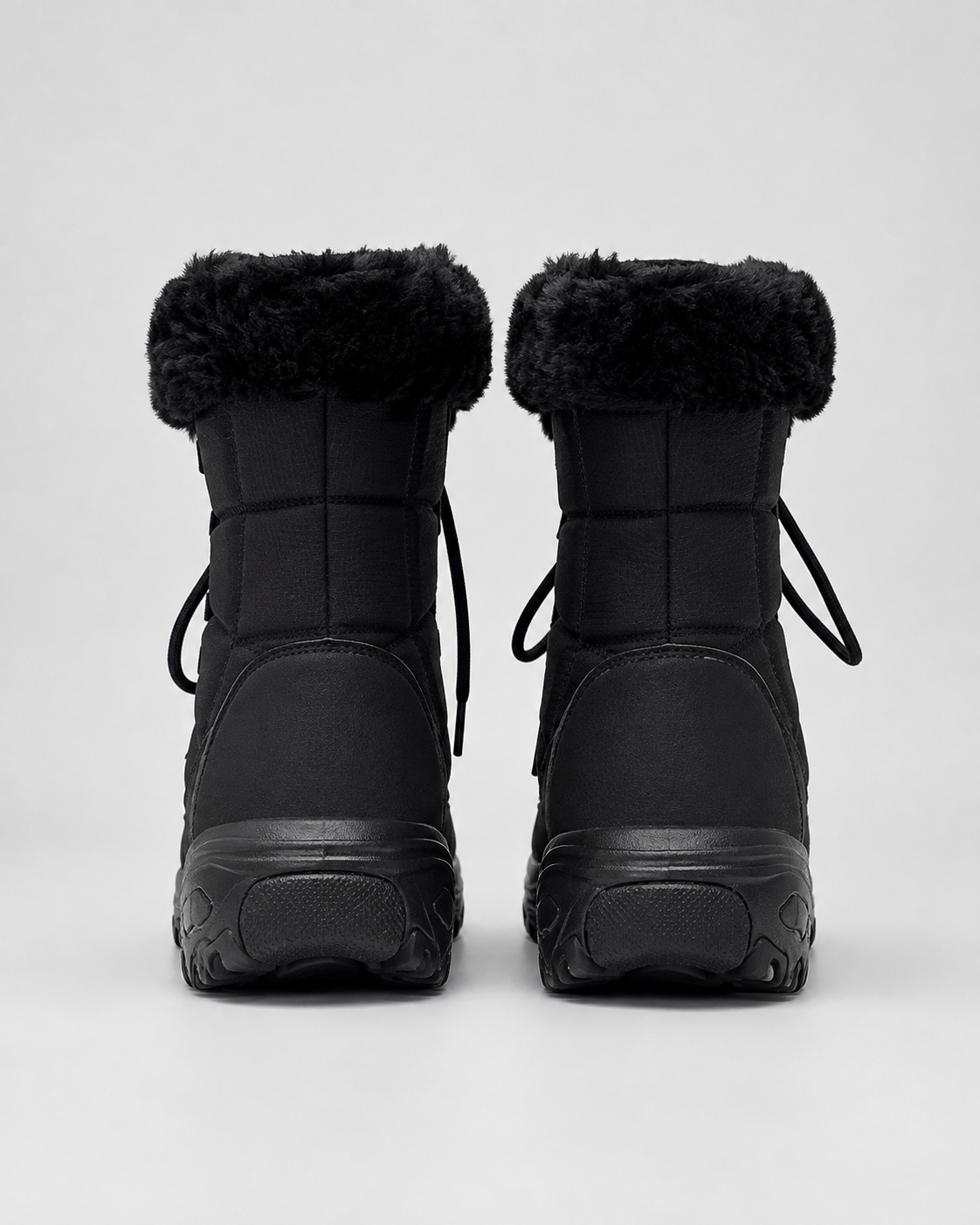 Women's Snow Boots - Quilted Lace Up Faux Fur Cuff
