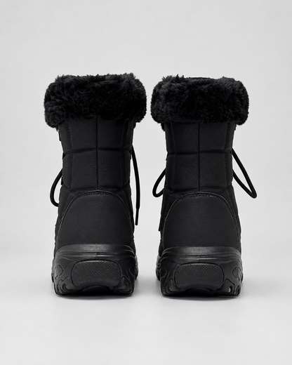 Women's Snow Boots - Quilted Lace Up Faux Fur Cuff