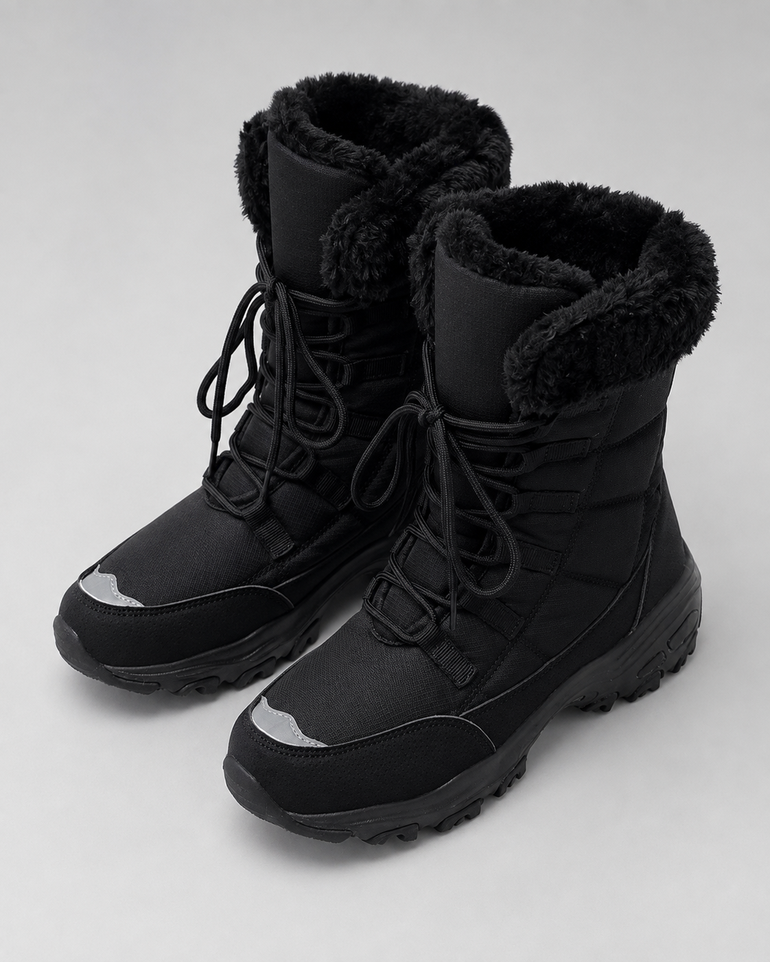 Women's Snow Boots - Quilted Lace Up Faux Fur Cuff