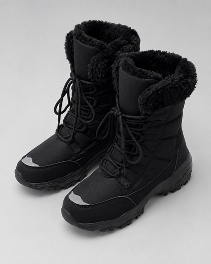 Women's Snow Boots - Quilted Lace Up Faux Fur Cuff
