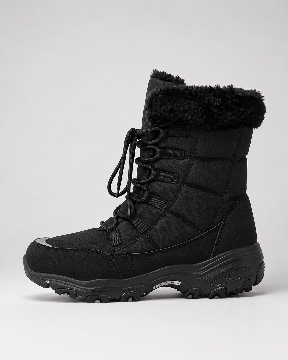 Women's Snow Boots - Quilted Lace Up Faux Fur Cuff