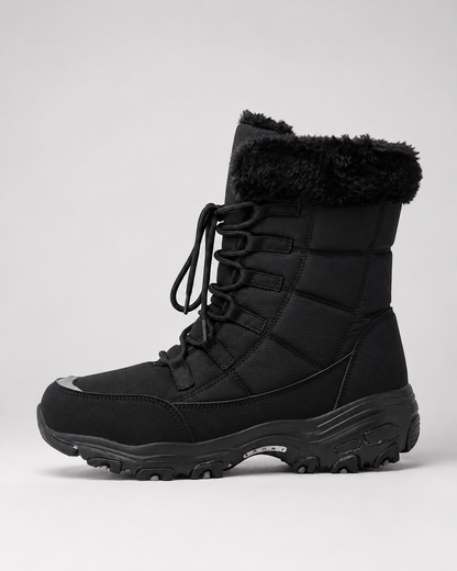 Women's Snow Boots - Quilted Lace Up Faux Fur Cuff
