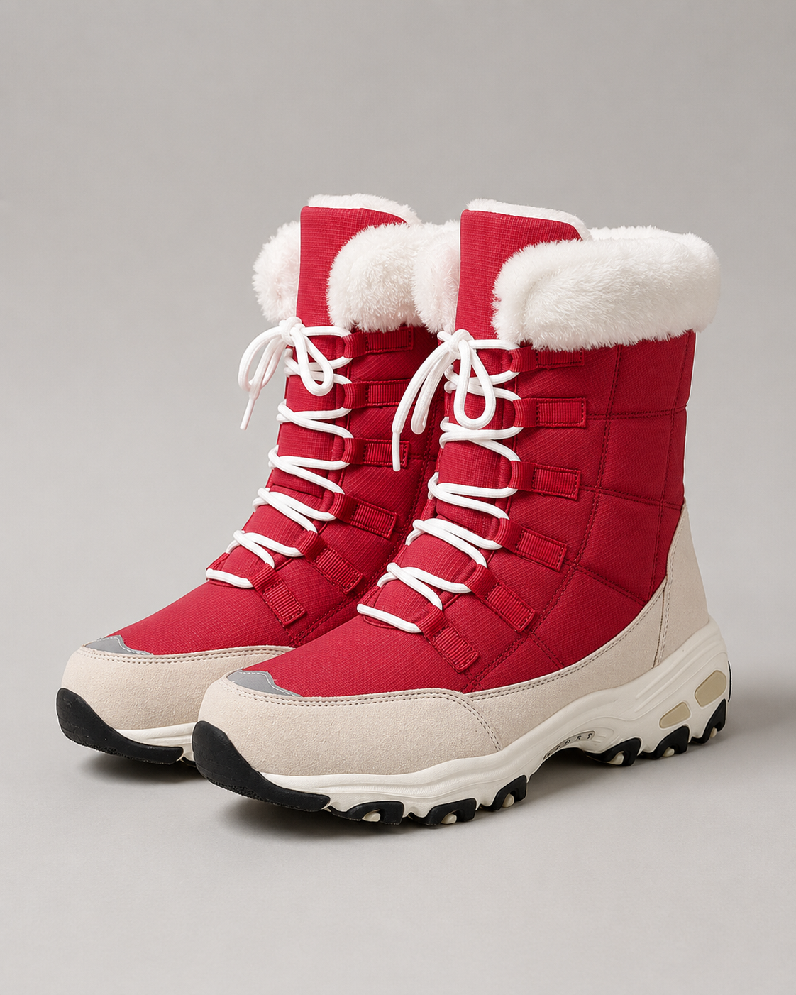Women's Snow Boots - Quilted Lace Up Faux Fur Cuff