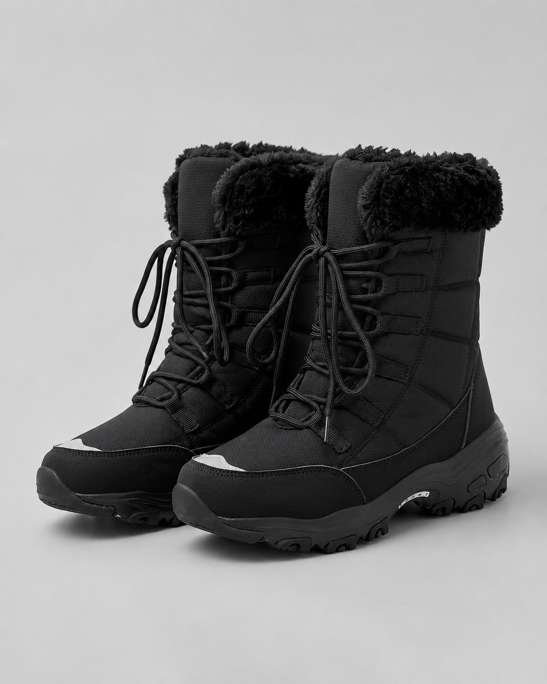 Women's Snow Boots - Quilted Lace Up Faux Fur Cuff