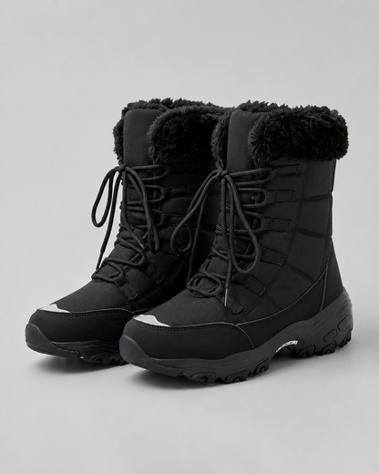 Women's Snow Boots - Quilted Lace Up Faux Fur Cuff