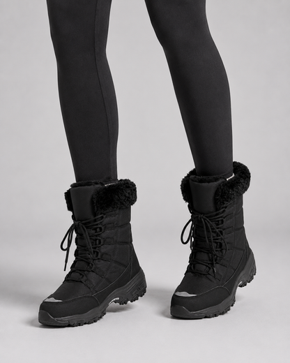 Women's Snow Boots - Quilted Lace Up Faux Fur Cuff