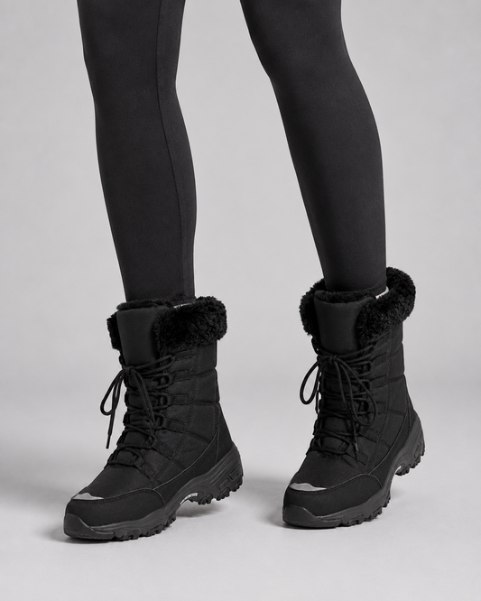 Women's Snow Boots - Quilted Lace Up Faux Fur Cuff