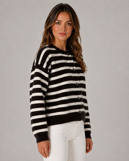 Women's Striped Cardigan - Button Front Relaxed Knit